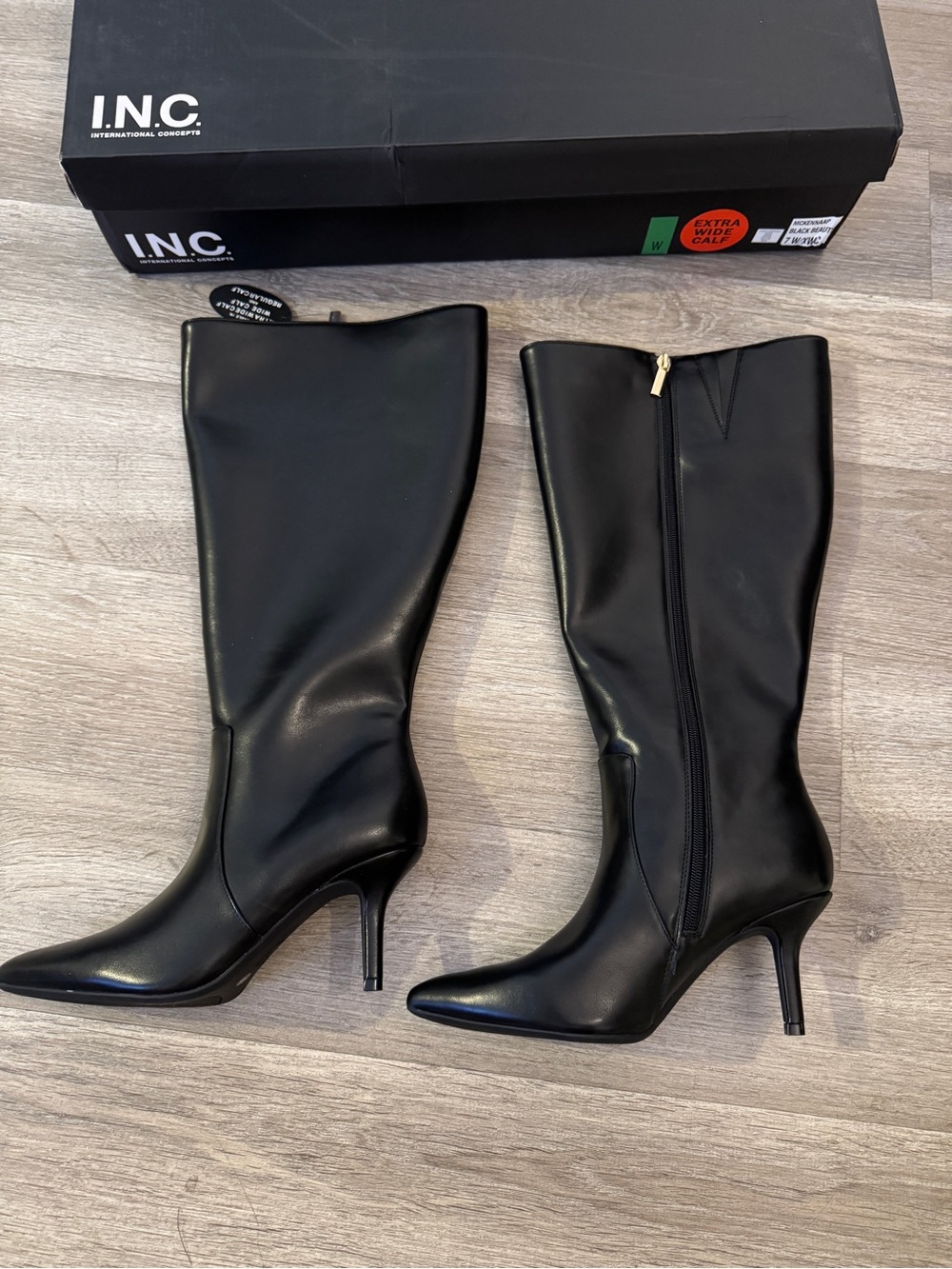 INC International Concepts Black Knee-High Pointed Toe Stiletto Boots